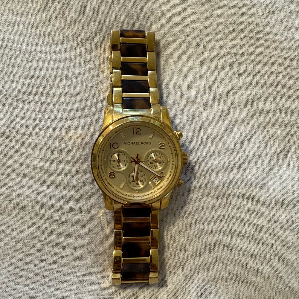 Michael Kors Gold and Tortoiseshell Chronograph Watch